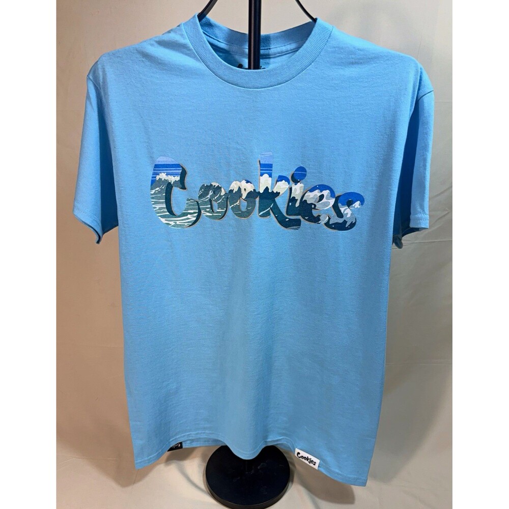 NWOT Cookies Mens M Blue Cotton Knit Graphic Logo Crew Neck Short Sleeve T-Shirt
